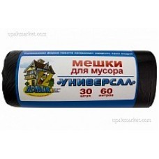 Пакет мусорный 60лит 30шт универсал ПНД 11мкм 59см х 68см 